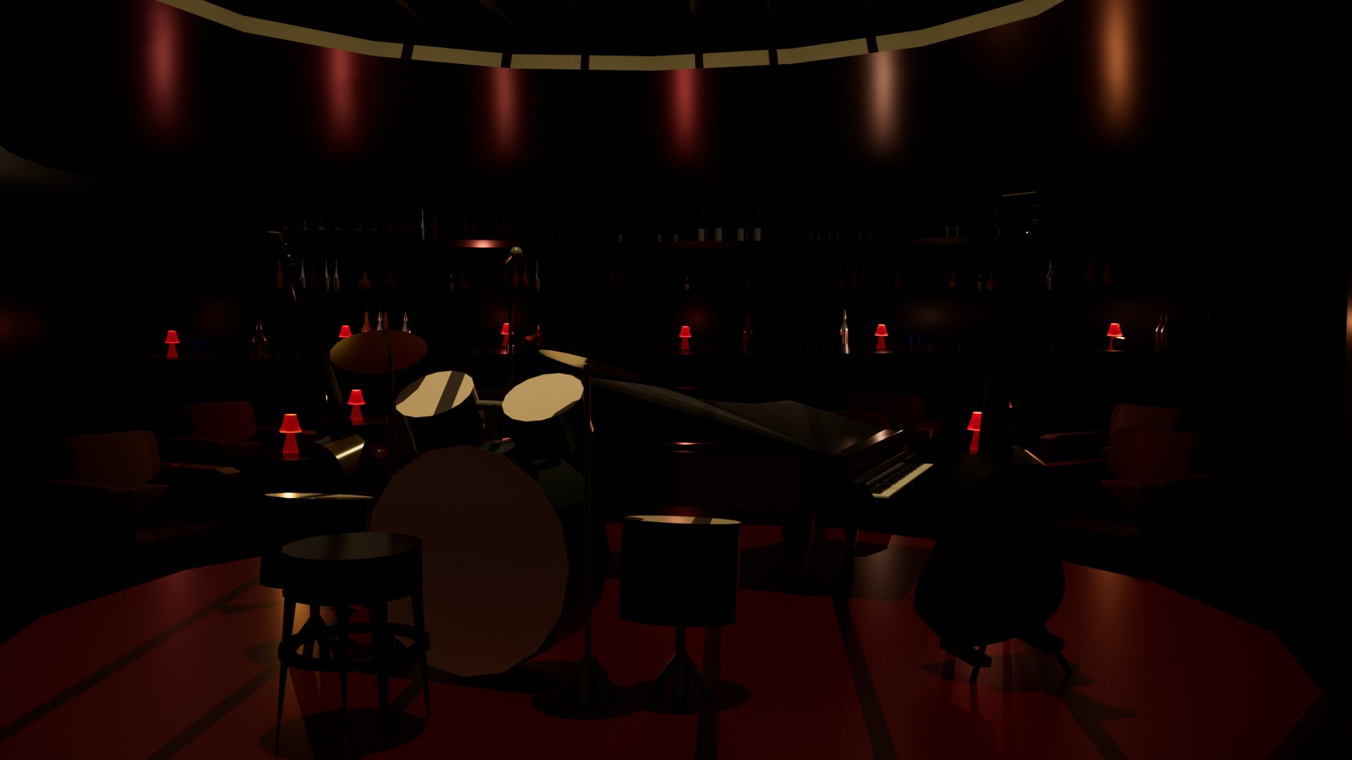Cinema 4D jazz bar — alternate camera render