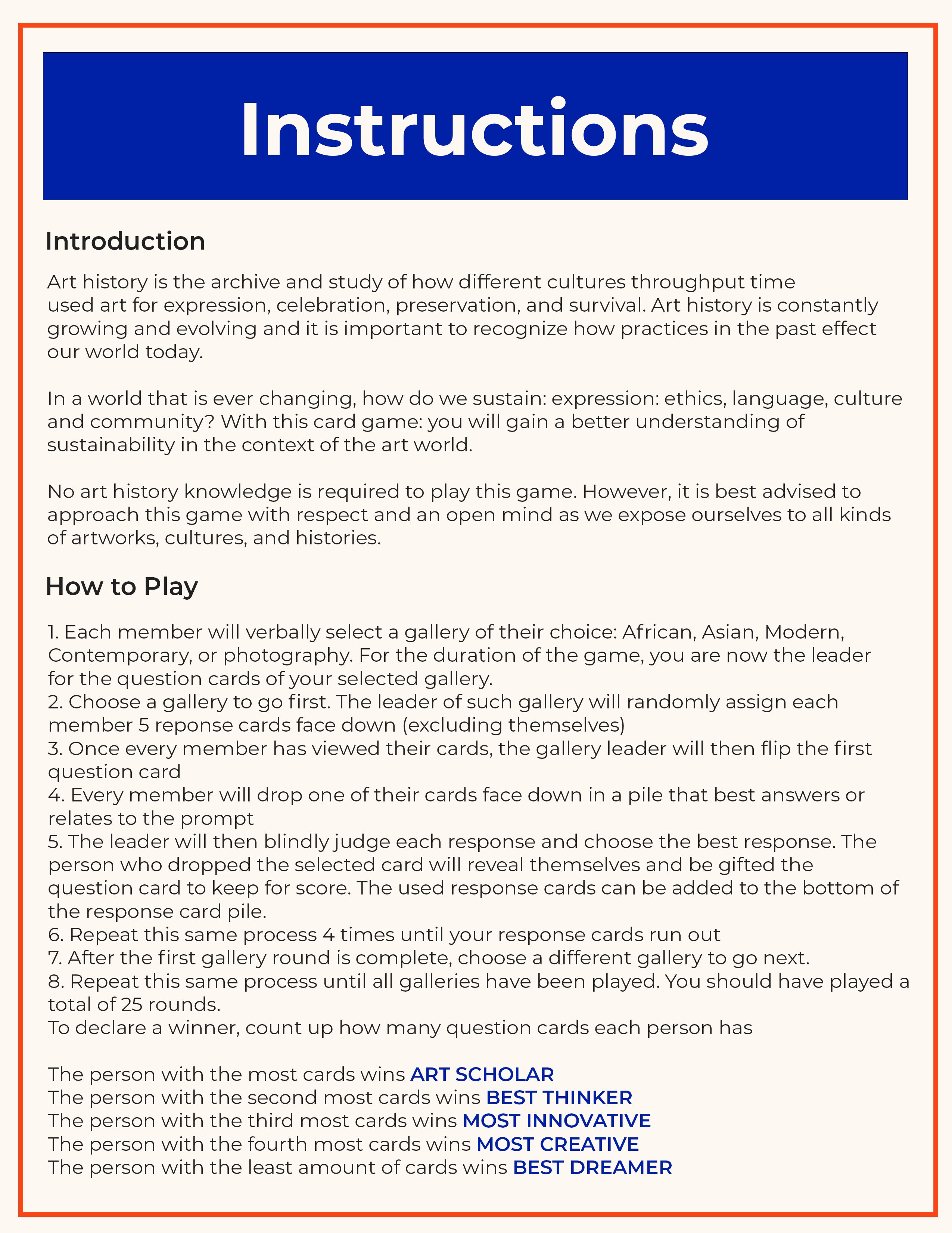 Instructions sheet
